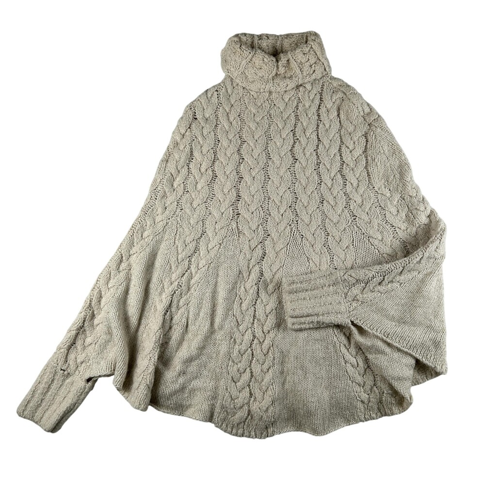 Curio Sweater Womens Medium Cable Knit Turtleneck Dolman Pullover Relaxed FLAW